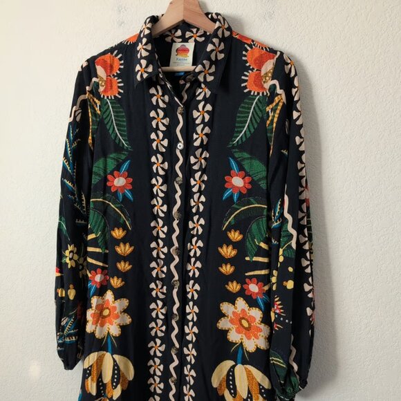 Anthropologie Farm Rio Long Sleeve Button-Front Floral Midi Dress - Picture 10 of 10